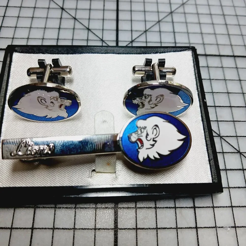 Cufflinks & Tie Tack Set 3pcs VTG Seibu Lions Japan Baseball NPB Box Blue Enamel